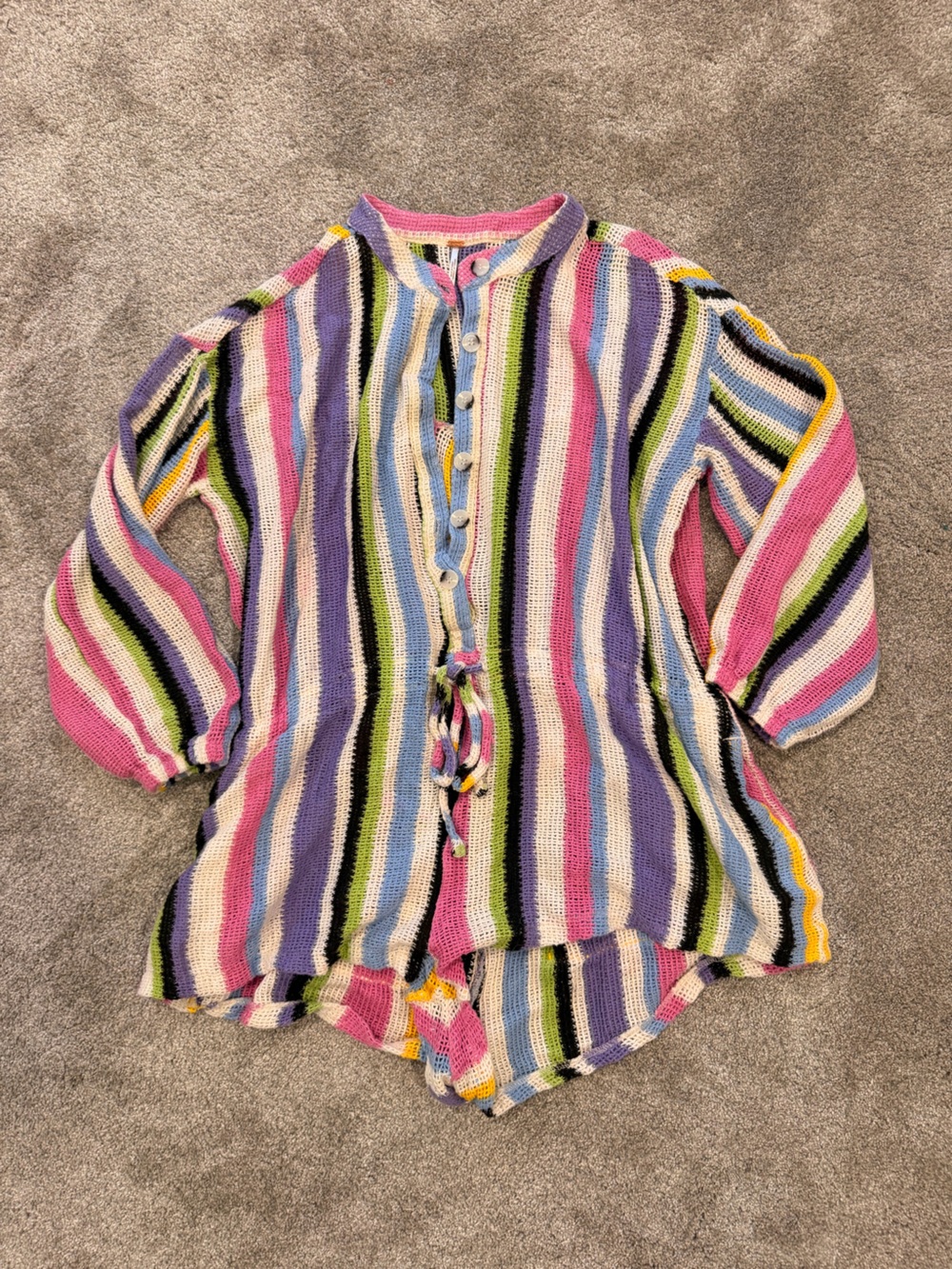 Free People Sun Up Stripe Romper Multicolor Crochet Knit Medium but Fits up to L